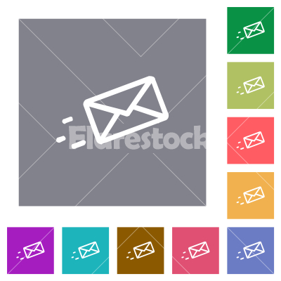 Mail sent outline square flat icons - Mail sent outline flat icons on simple color square backgrounds