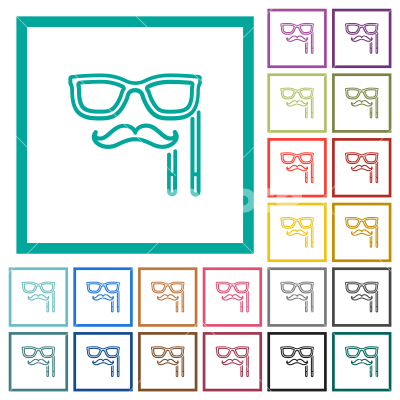 Man masquerade mask with stick outline flat color icons with quadrant frames - Man masquerade mask with stick outline flat color icons with quadrant frames on white background