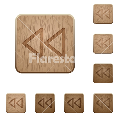 Media fast backward wooden buttons - Set of carved wooden media fast backward buttons. 8 variations included. Arranged layer structure.