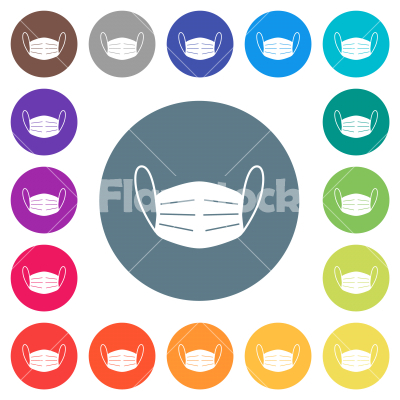 Medical face mask flat white icons on round color backgrounds - Medical face mask flat white icons on round color backgrounds. 17 background color variations are included.