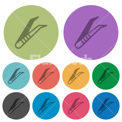 Medical tweezers color darker flat icons - Medical tweezers darker flat icons on color round background