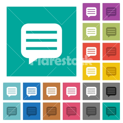 Message box with rows square flat multi colored icons - Message box with rows multi colored flat icons on plain square backgrounds. Included white and darker icon variations for hover or active effects.