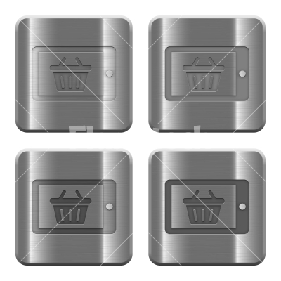 Metal mobile shopping buttons - Set of mobile shopping buttons vector in brushed metal style.