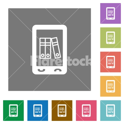 Mobile office square flat icons - Mobile office flat icons on simple color square backgrounds