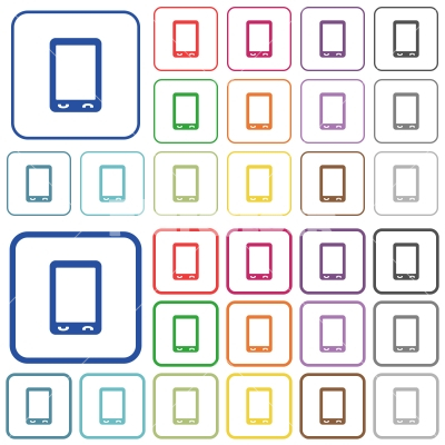 Mobile phone with blank display outlined flat color icons - Mobile phone with blank display color flat icons in rounded square frames. Thin and thick versions included.