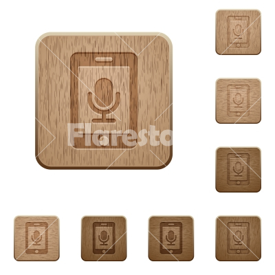 Mobile recording wooden buttons - Mobile recording icons on carved wooden button styles