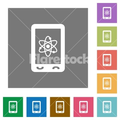 Mobile science square flat icons - Mobile science flat icons on simple color square backgrounds