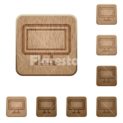 Monitor wooden buttons - Set of carved wooden monitor buttons. 8 variations included. Arranged layer structure.