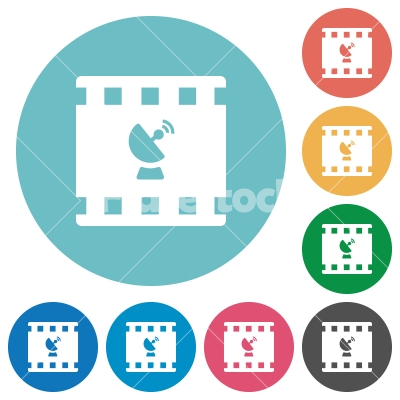 Movie broadcasting flat round icons - Movie broadcasting flat white icons on round color backgrounds