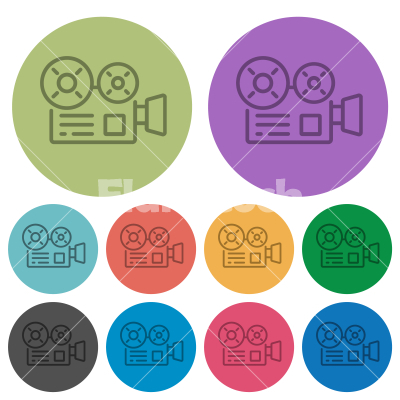 Movie camera outline color darker flat icons - Movie camera outline darker flat icons on color round background