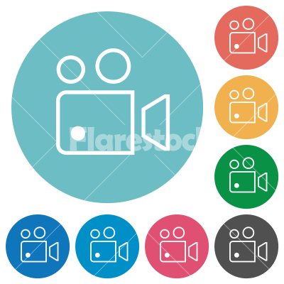 Movie projector outline flat round icons - Movie projector outline flat white icons on round color backgrounds