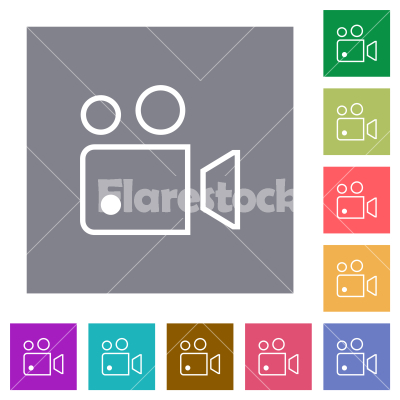 Movie projector outline square flat icons - Movie projector outline flat icons on simple color square backgrounds