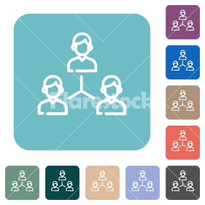 Networking business group outline rounded square flat icons - Networking business group outline white flat icons on color rounded square backgrounds