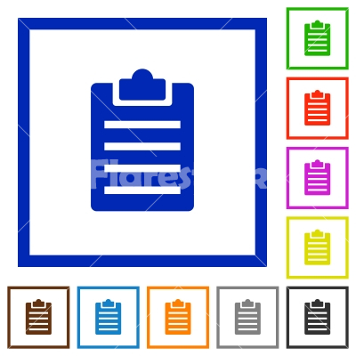 Notes framed flat icons - Set of color square framed notes flat icons