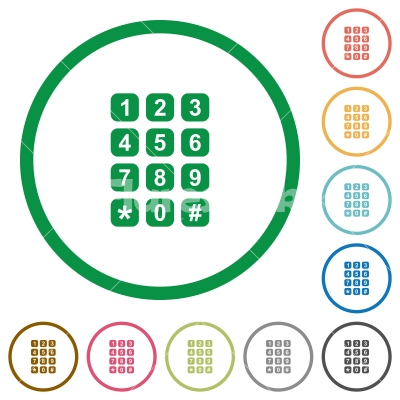 Numeric keypad flat icons with outlines - Numeric keypad flat color icons in round outlines on white background