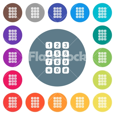 Numeric keypad flat white icons on round color backgrounds - Numeric keypad flat white icons on round color backgrounds. 17 background color variations are included.