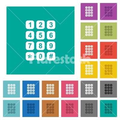 Numeric keypad square flat multi colored icons - Numeric keypad multi colored flat icons on plain square backgrounds. Included white and darker icon variations for hover or active effects.