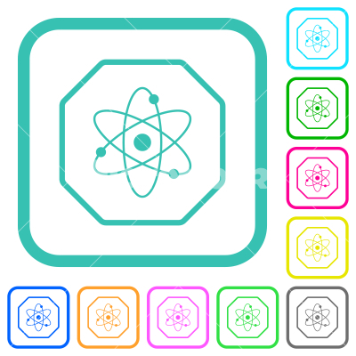 Octagon shaped nuclear energy sanction sign outline vivid colored flat icons - Octagon shaped nuclear energy sanction sign outline vivid colored flat icons in curved borders on white background