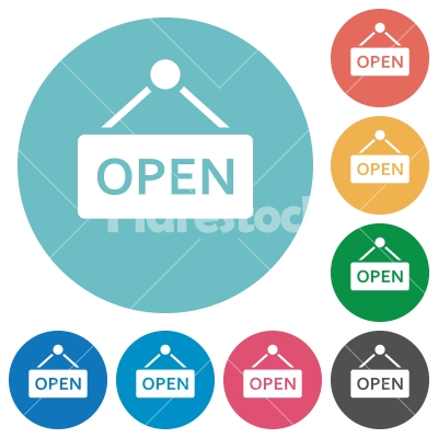 Open sign flat round icons - Open sign flat white icons on round color backgrounds