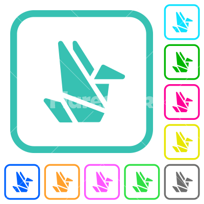 Origami solid vivid colored flat icons - Origami solid vivid colored flat icons in curved borders on white background