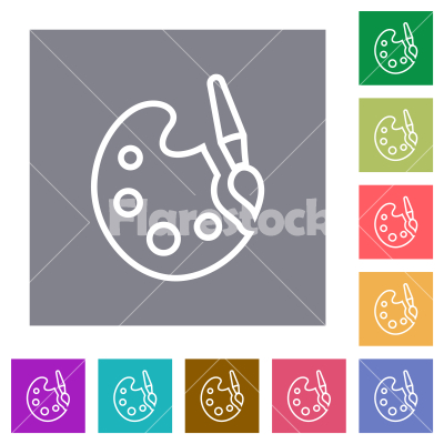 Paint kit outline square flat icons - Paint kit outline flat icons on simple color square backgrounds