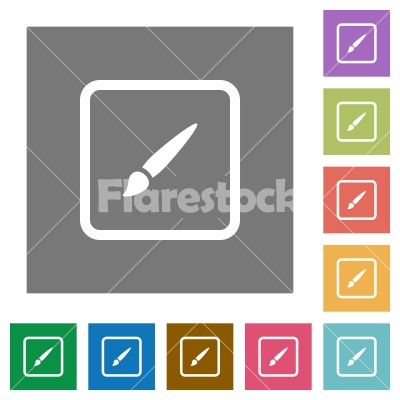 Paint object square flat icons - Paint object flat icons on simple color square backgrounds