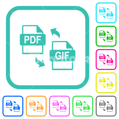 PDF GIF file conversion vivid colored flat icons - PDF GIF file conversion vivid colored flat icons in curved borders on white background