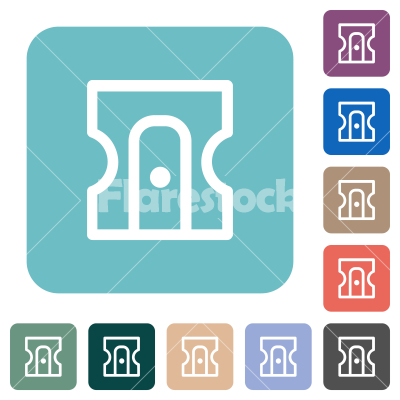 Pencil sharpener outline rounded square flat icons - Pencil sharpener outline white flat icons on color rounded square backgrounds