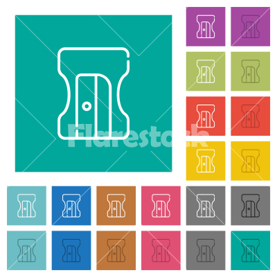 Pencil sharpener outline square flat multi colored icons - Pencil sharpener outline multi colored flat icons on plain square backgrounds. Included white and darker icon variations for hover or active effects.