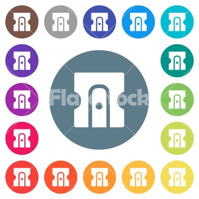 Pencil sharpener solid flat white icons on round color backgrounds - Pencil sharpener solid flat white icons on round color backgrounds. 17 background color variations are included.