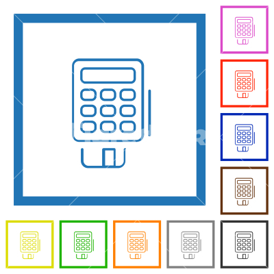 POS terminal outline flat framed icons - POS terminal outline flat color icons in square frames on white background