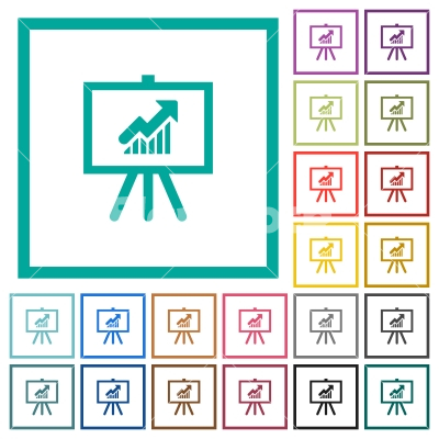 Presentation table with rising graph flat color icons with quadrant frames - Presentation table with rising graph flat color icons with quadrant frames on white background