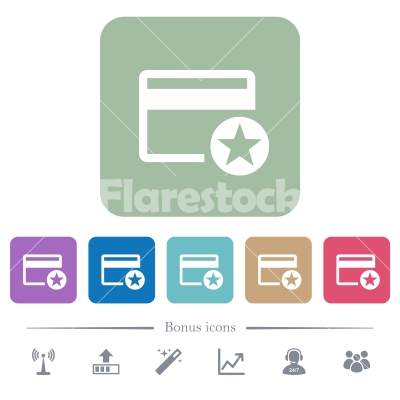 Primary credit card flat icons on color rounded square backgrounds - Primary credit card white flat icons on color rounded square backgrounds. 6 bonus icons included - Free stock vector