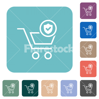 Protected shopping rounded square flat icons - Protected shopping white flat icons on color rounded square backgrounds