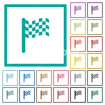 Race flag flat color icons with quadrant frames - Race flag flat color icons with quadrant frames on white background