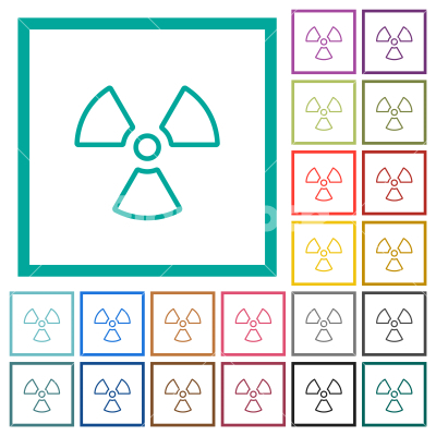 Radiation outline flat color icons with quadrant frames - Radiation outline flat color icons with quadrant frames on white background