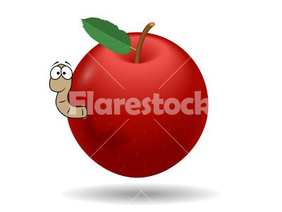 Red apple with worm - Vector graphic red apple with a worm