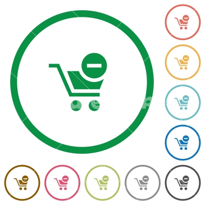 Remove from cart outlined flat icons - Set of Remove from cart color round outlined flat icons on white background