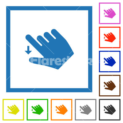 Right handed move down gesture flat framed icons - Right handed move down gesture flat color icons in square frames on white background