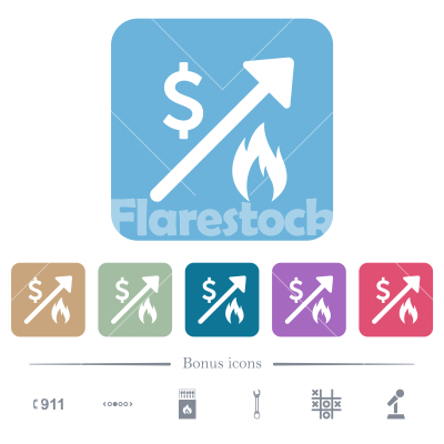 Rising gas energy american dollar prices flat icons on color rounded square backgrounds - Rising gas energy american dollar prices white flat icons on color rounded square backgrounds. 6 bonus icons included