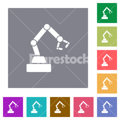 Robot arm square flat icons - Robot arm flat icons on simple color square backgrounds