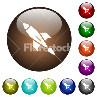 Rocket color glass buttons - Rocket white icons on round glass buttons in multiple colors