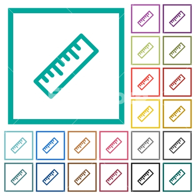 Ruler flat color icons with quadrant frames - Ruler flat color icons with quadrant frames on white background