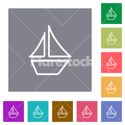 Sailboat outline square flat icons - Sailboat outline flat icons on simple color square backgrounds