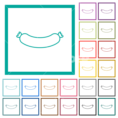 Sausage outline flat color icons with quadrant frames - Sausage outline flat color icons with quadrant frames on white background