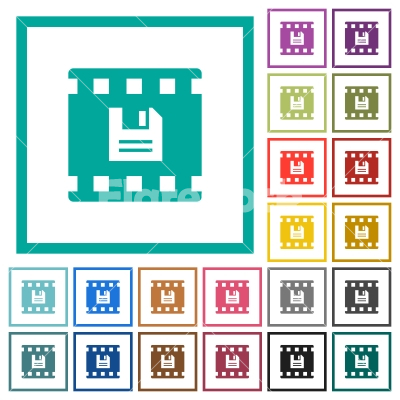 Save movie flat color icons with quadrant frames - Save movie flat color icons with quadrant frames on white background