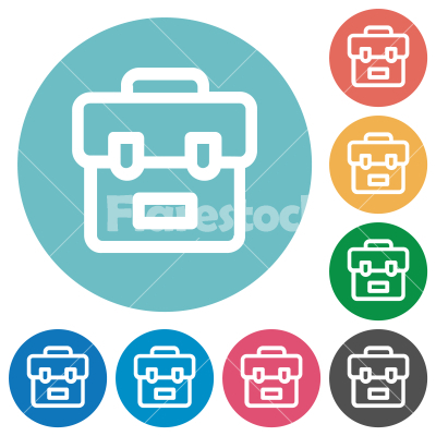 School bag outline flat round icons - School bag outline flat white icons on round color backgrounds