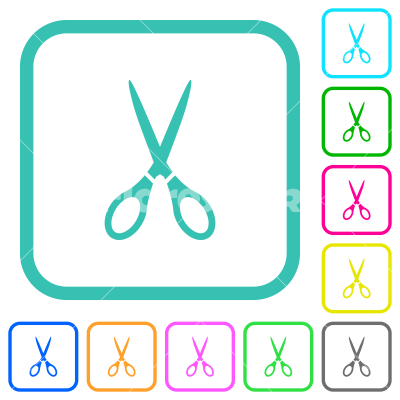 Scissors solid vivid colored flat icons - Scissors solid vivid colored flat icons in curved borders on white background