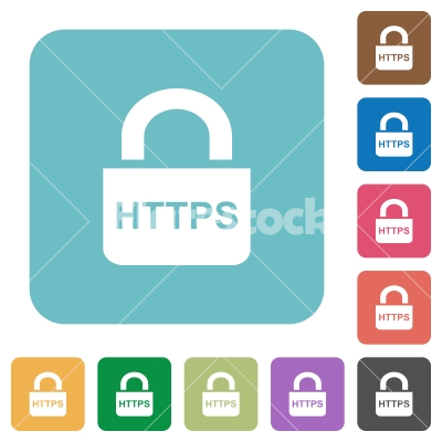 Secure https protocol rounded square flat icons - Secure https protocol white flat icons on color rounded square backgrounds