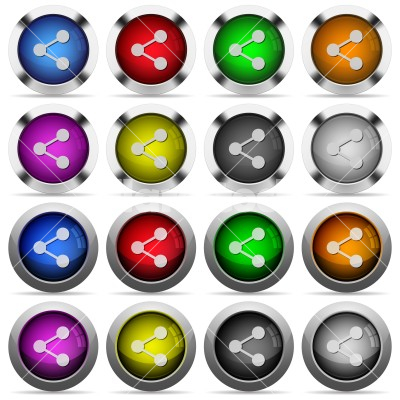 Set of color share web buttons - Set of 16 round glossy color share web buttons with shadows. Fully organized layer structure and color swatches. Easy to recolor or make hover effects, etc.